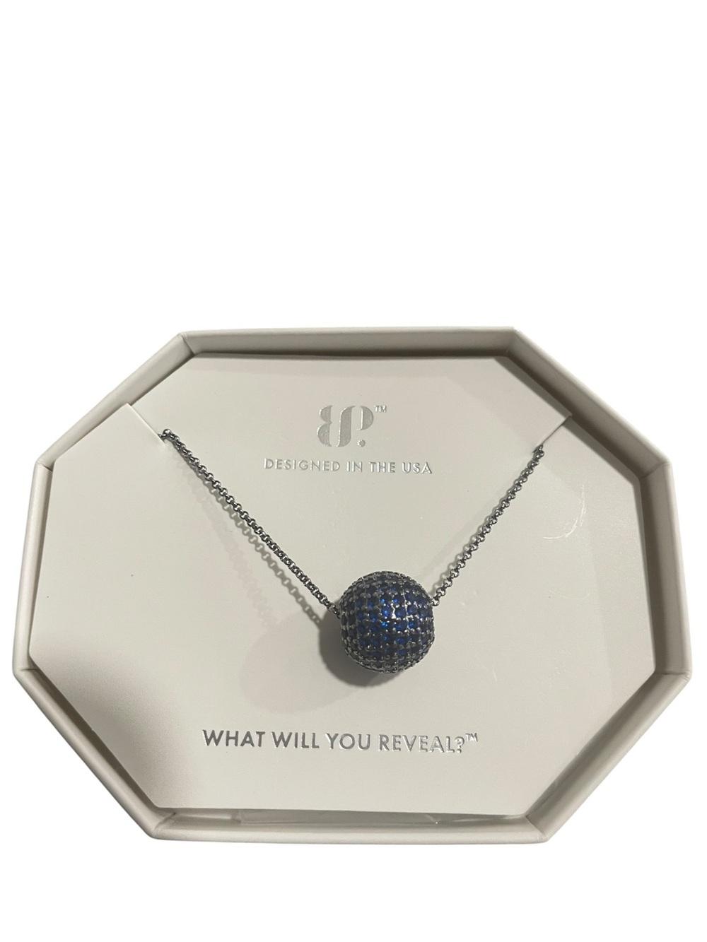 Bomb Party September Necklace “Beyond Turning The Tide” Hematite/Sapphire Pave
